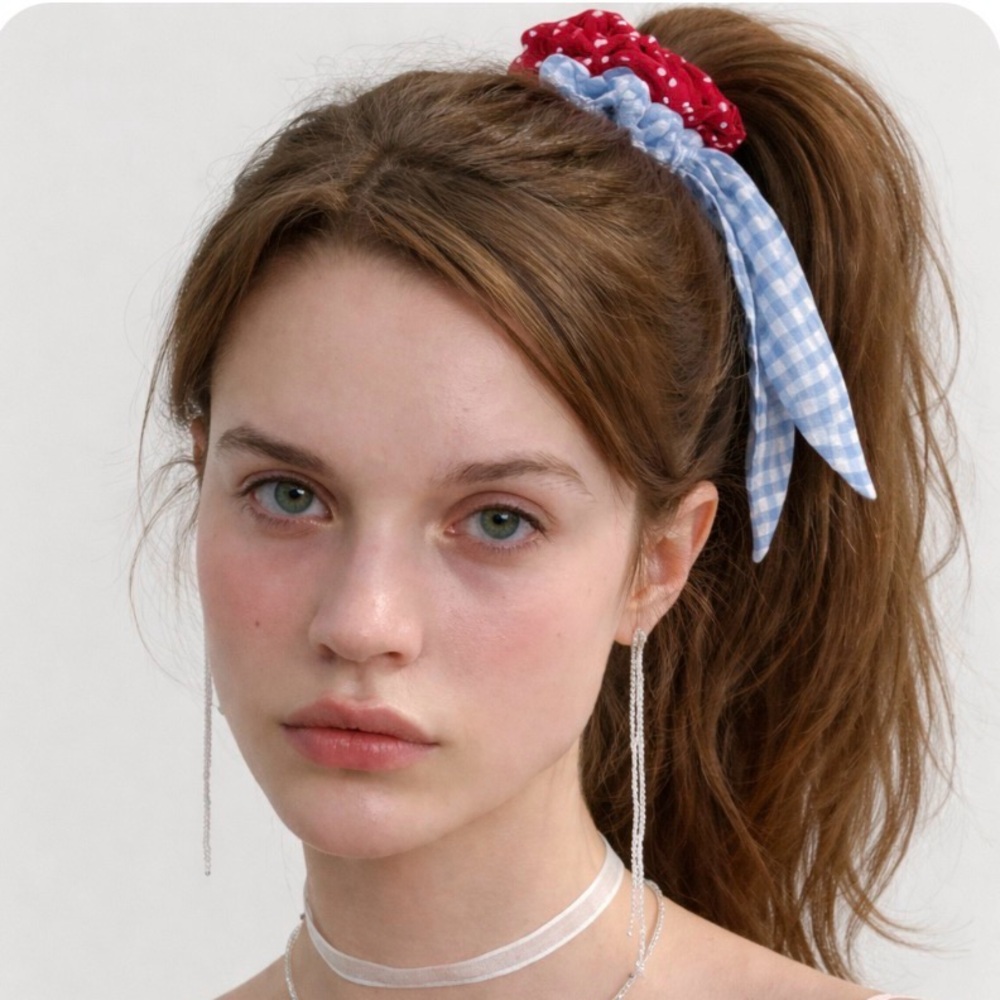 scunci Kids 2-Pack Scrunchies with Bow - Red Polka Dot & Light Blue Gingham